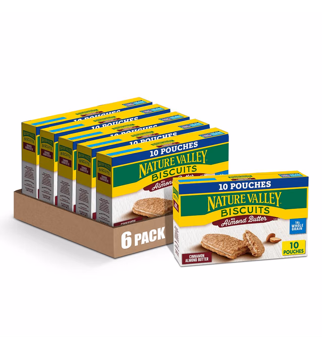 Nature Valley Biscuit Sandwiches, Cinnamon Almond Butter, Snacks, 10 ct (Pack of 6)