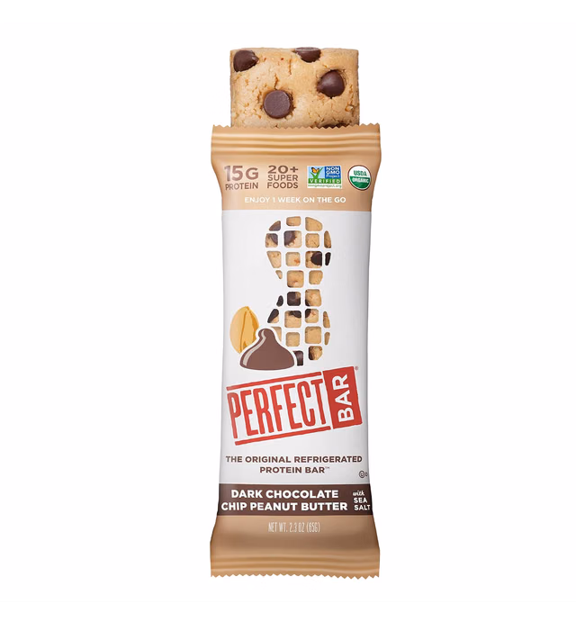 Perfect Bar Dark Chocolate Chip Peanut Butter Protein Bar, High Protein, Organic, Gluten Free, Soy Free, Non GMO, No Sugar Alcohols, 2.3 Ounce Bar