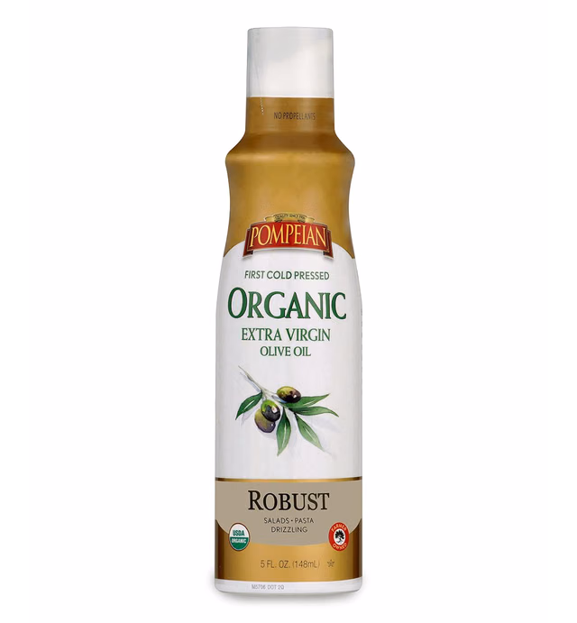 Pompeian USDA Organic Extra Virgin Olive Oil Non-Stick Cooking Spray, Full-Bodied, Perfect for Salads and Pasta, Naturally Gluten Free, Non-Allergenic, Non-GMO, No Propellant, 5 FL. OZ., Single Bottle