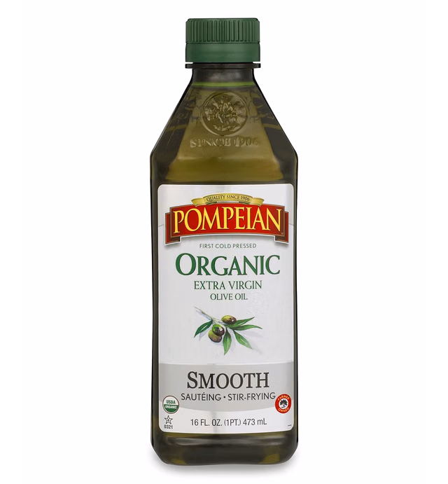 Pompeian USDA Organic Smooth Extra Virgin Olive Oil, First Cold Pressed, Smooth, Delicate Flavor, Perfect for Sautéing & Stir-Frying, 16 FL. OZ.