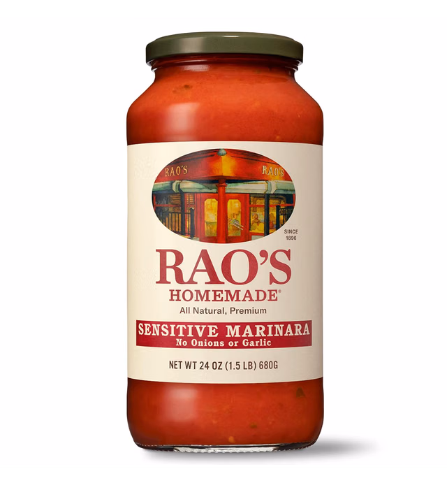 Rao's Homemade Tomato Sauce, Sensitive Formula, 24 oz, All Purpose, Tomato Sauce, Keto Friendly Pasta Sauce, Premium Quality Tomatoes from Italy, Olive Oil, and No Onions or Garlic