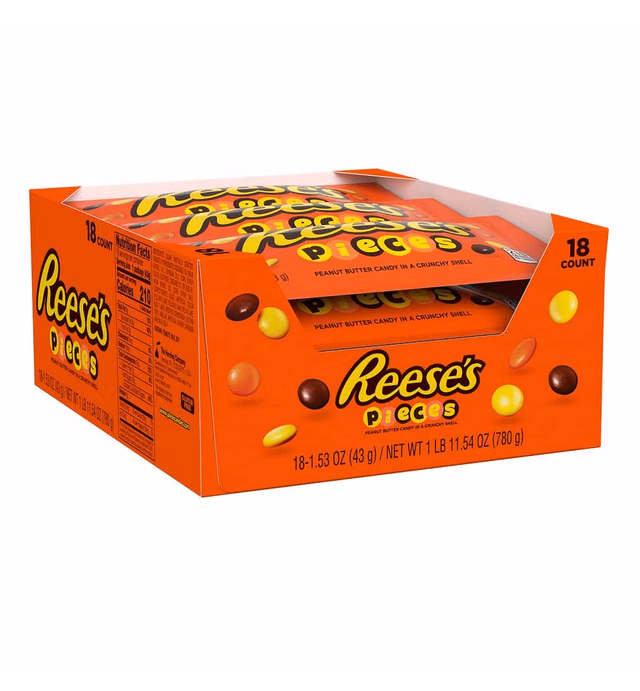 REESE'S PIECES Peanut Butter Candy, Movie Snacks, 1.53 oz Bags (18 Count)
