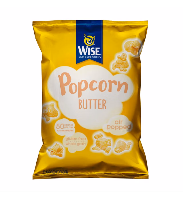 Wise Snacks Popcorn, Butter, 0.5 Ounce (42 Count), Gluten Free, Whole Grain, Air Popped
