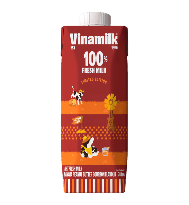 UHT FRESH MILK – BANANA PEANUT BUTTER BOURBON FLAVOUR - VINAMILK 100% FRESH MILK