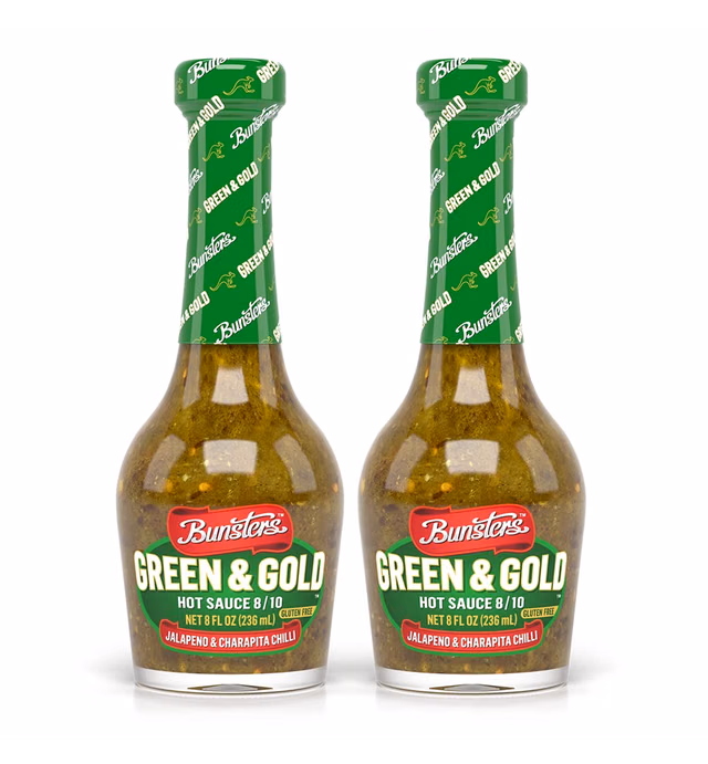 Bunsters Green and Gold Hot Sauce - GMO Free, Gluten Free (Twin Pack)