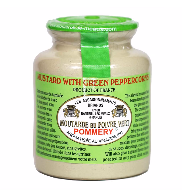 Pommery - Gourmet Green peppercorn Mustard from France in crock 8.8oz