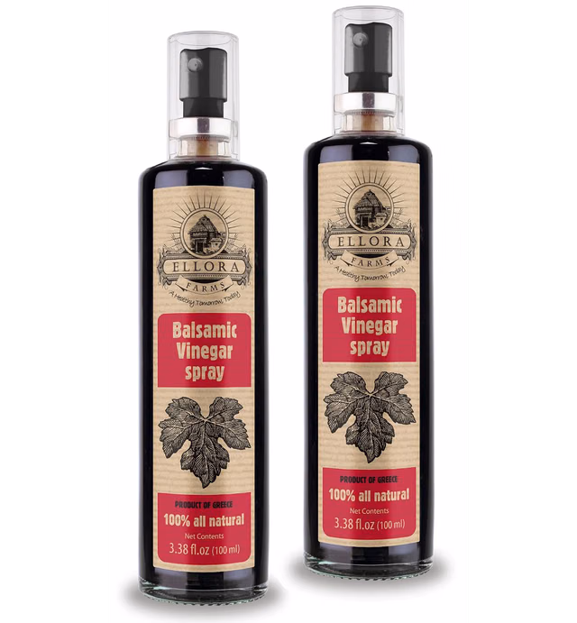 Ellora Farms, Balsamic Vinegar in glass spray bottle, Clog-free pump, barrel aged vinegar, Single origin Crete, Greece, all-natural, 3.38 oz, Pack of 2
