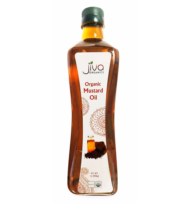 Jiva Organics Organic Mustard Oil 1 Liter Bottle (33.8 Ounce) - Non-GMO, Premium, Cold Pressed
