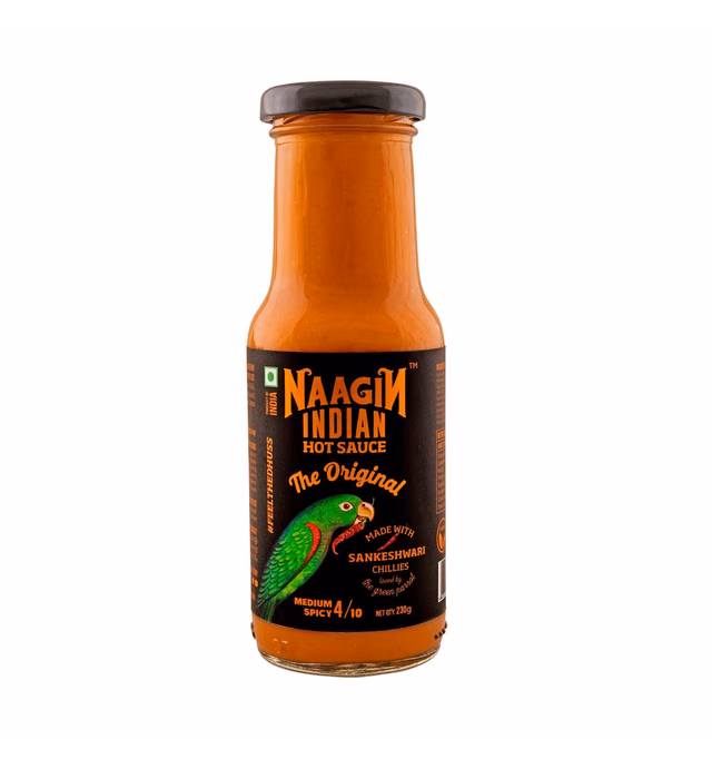 NAAGIN Indian Hot Sauce – The Original (230g, 8.11 oz) | Medium Spicy | Made with Homegrown Sankeshwari Chillies | Unique Indian-Style Hot & Sweet, Chilli Garlic Sauce |100% Vegan |No Artificial Colors/Flavors | Proudly Made in India