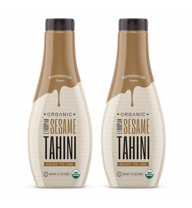 Organic Ethiopian Sesame Tahini - Squeezable Creamy & Ready Tahini Paste 12.3 Ounce (2-Pack) - Hulled, Unsalted, Non-GMO, Gluten-Free, Kosher, Vegan, Organic, Keto Friendly, Peanut-Free, by Pepperwood Organics