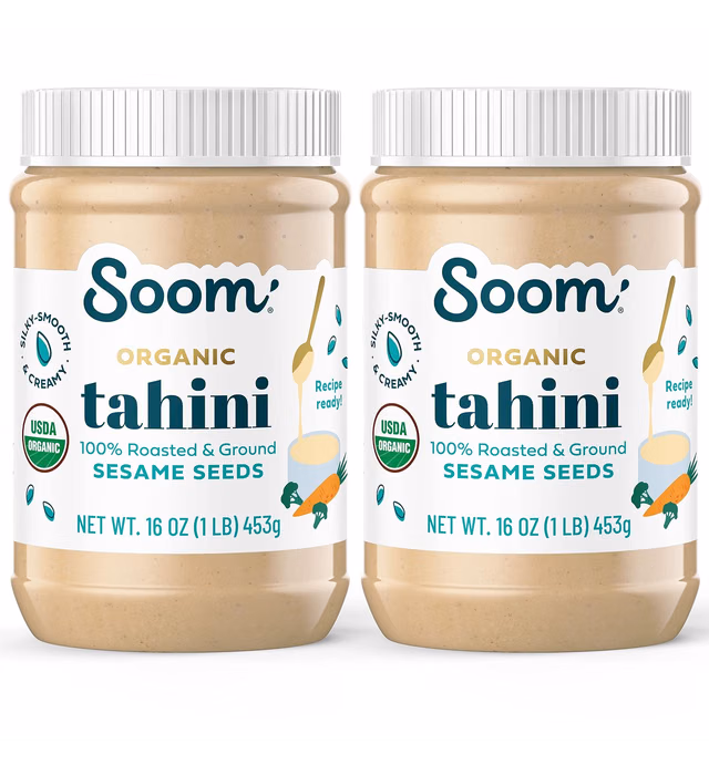 Soom Foods Ground Organic Sesame Tahini Paste 16oz (2 Pack) | Silky Smooth Texture in Hummus, Sauces, Dips, Salad Dressings | Vegan, Nut-Free, Gluten-Free, Dairy-Free, Keto, Paleo, Plant Based, Kosher