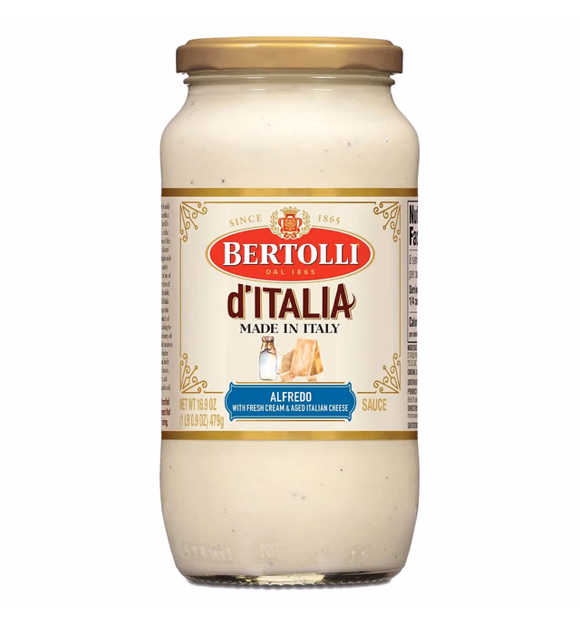Bertolli d'Italia Alfredo Sauce, Authentic Tuscan Style Pasta Sauce Made in Italy with Fresh Cream and Aged Italian Cheeses, 16.9 OZ