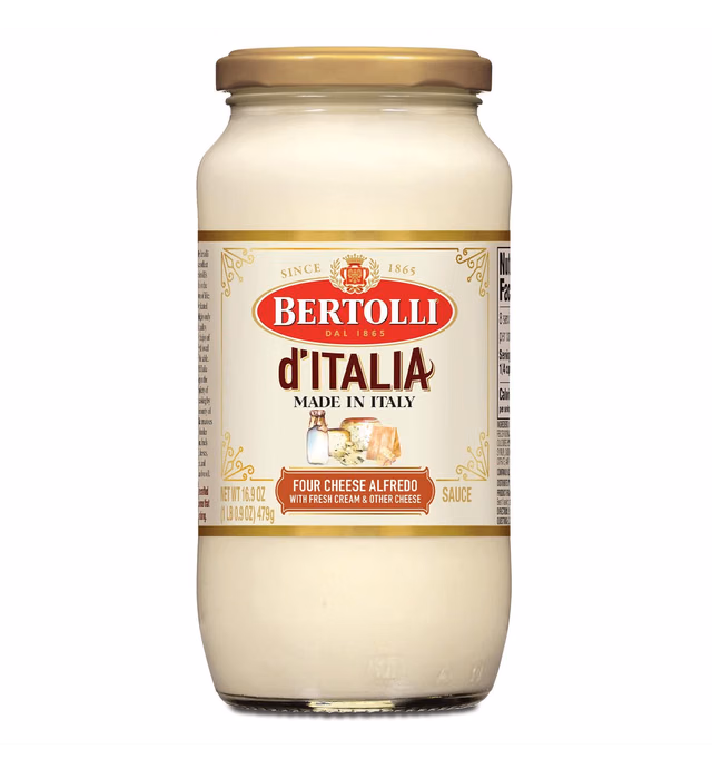 Bertolli d'Italia Four Cheese Alfredo Sauce, Authentic Tuscan Style Pasta Sauce Made in Italy with Fresh Cream and Indulgent Aged Italian Cheeses, 16.9 OZ