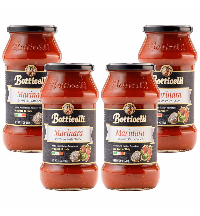 Marinara Premium Italian Pasta Sauce by Botticelli, 24oz Jars (Pack of 4) - Product of Italy - Whole30 Approved - Gluten-Free - No Added Sugar, Artificial Colors, Flavors, or Preservatives