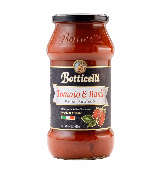 Tomato & Basil Premium Pasta Sauce by Botticelli, 24oz - No Added Sugar - Whole30 Approved - Keto Friendly - Gluten Free - Product of Italy