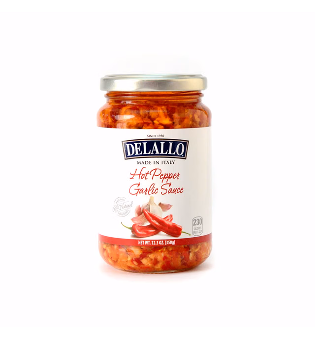 DeLallo Imported Hot Pepper Garlic Sauce, 12.3-Ounce Jars (Pack of 6)