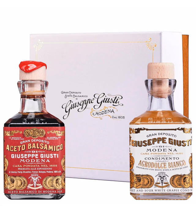 Giuseppe Giusti ITALIAN Balsamic Vinegar - Gran Deposito Aceto Balsamico Di Modena and White Balsamic Vinegar- Italian Gifts - White Vinaigrette Condiment -Aged Balsamic - Gift Set - Made in Italy
