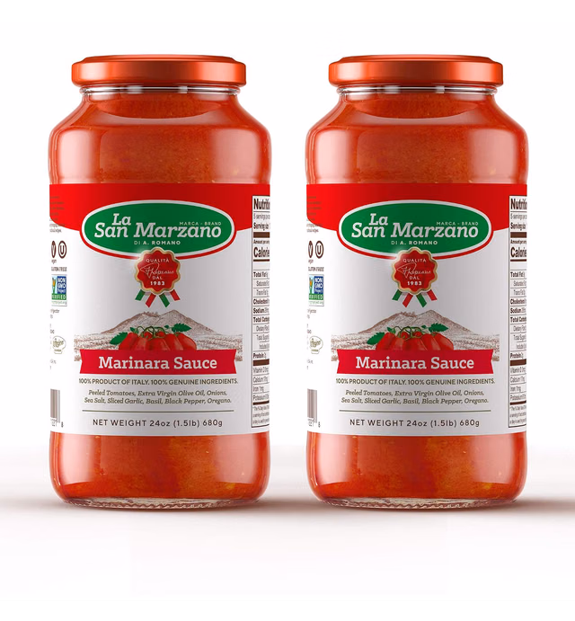 Marinara Pasta Sauce 100% Product of Italy 24 Ounce Jars - 100% Genuine Ingredients With San Marzano Tomatoes (Pack of 2)