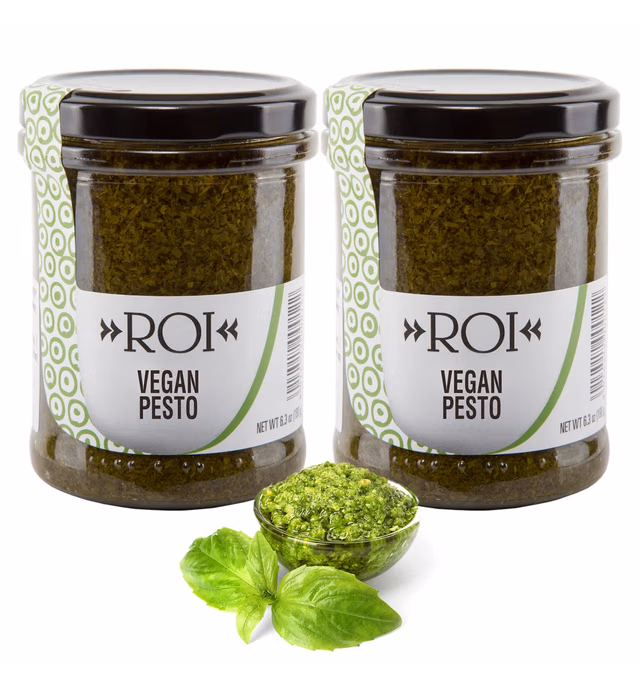 ROI Pesto Sauce - Vegan Pesto - Fresh Ligurian Basil Pesto Made of Genovese DOP basil and EVOO - Gluten Free Pesto - Keto Friendly Basil Sauce - Non-GMO - Made In Italy - 6.3 oz (180g) (Pack of 2)