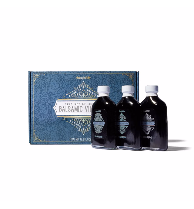 Thoughtfully Gourmet, Balsamic Vinegar Trio Gift Set, Flavors Include Pomegranate, Fig and Classic, IGP Certified, Crafted in Modena, Italy, Halal Certified, Pack of 3
