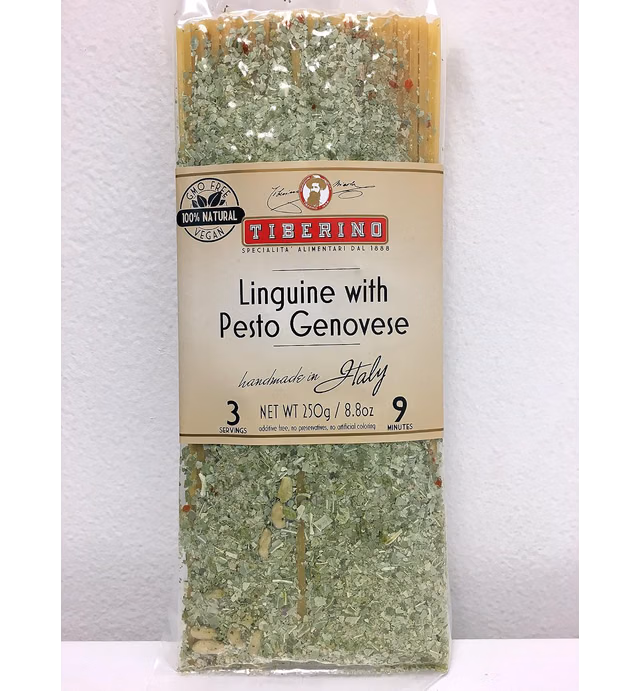 Tiberino's Linguine with Pesto Genovese - All Natural & Non-GMO Italian Pasta, 8.8oz - Imported from Italy, No Additives, Preservatives or Artificial Coloring, Sun-Dried Ingredients & No-Strain Needed