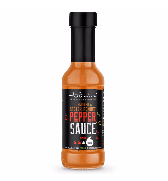 Ashebre Spicy Smoked Scotch Bonnet Pepper Sauce - Gourmet Gluten-Free Hot Sauce - Product of Jamaica, Uniquely Bold & Delicious Flavor (5oz)