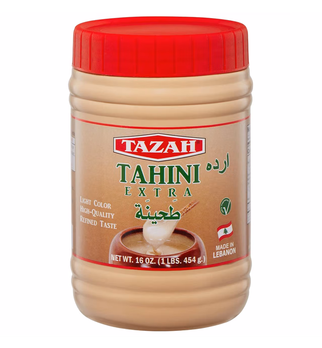 TAZAH Tahini Paste for Hummus Baba Ganoush 16oz Natural Stone Ground Lebanese Sesame Paste Vegan Cholesterol-Free No Preservatives Perfect for Delicious Middle Eastern Dishes