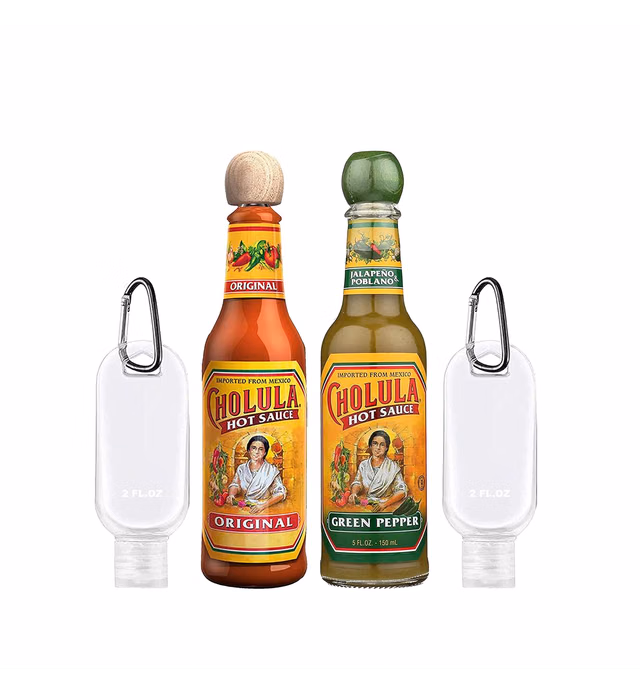 Cholula Hot Sauce & Cholula Green Pepper Hot Sauce Variety Pack (5 oz x 2), Mini Hot Sauce Travel Squeeze Bottle | Gluten Free, Kosher, Vegan Cholula Sauce - 2 x 2 (fl. oz) Hot Sauce Keychain