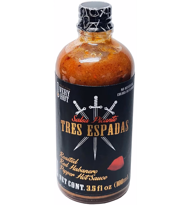 Salsa Picante Tres Espadas | Habanero Hot Sauce | Red Habanero | Mexican Gourmet Recipe | 3.5 FL OZ Bottle