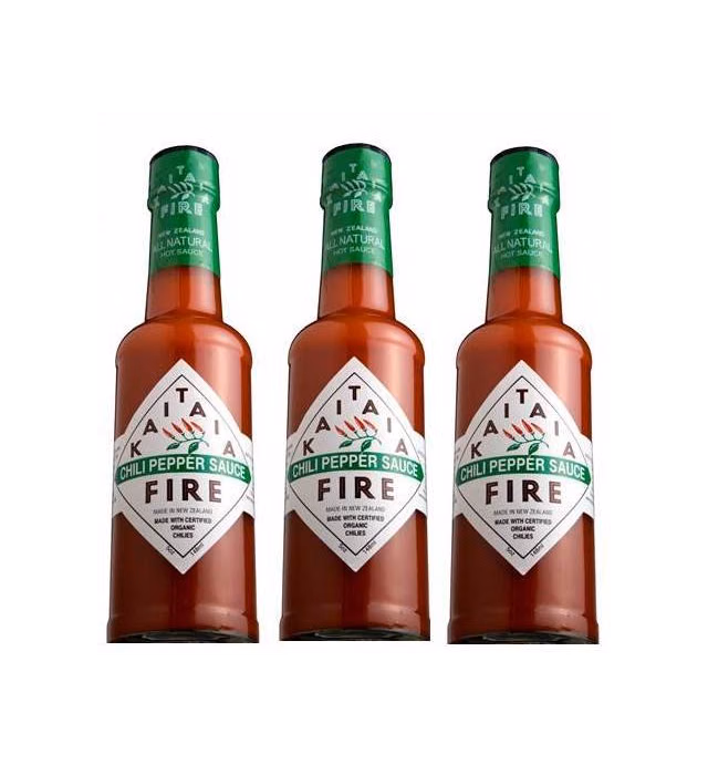 New Zealand's Famous Kaitaia Fire Chili Pepper Hot Sauce Made with Organically Grown Cayenne Chilis Pack of 3 bottles