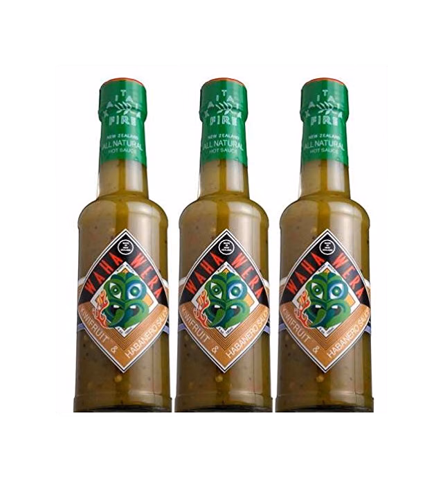 Habanero, Kiwi and Manuka Honey, New Zealand's Favorite Waha Wera Hot Fruit Sauce. Pack of 3 Bottles