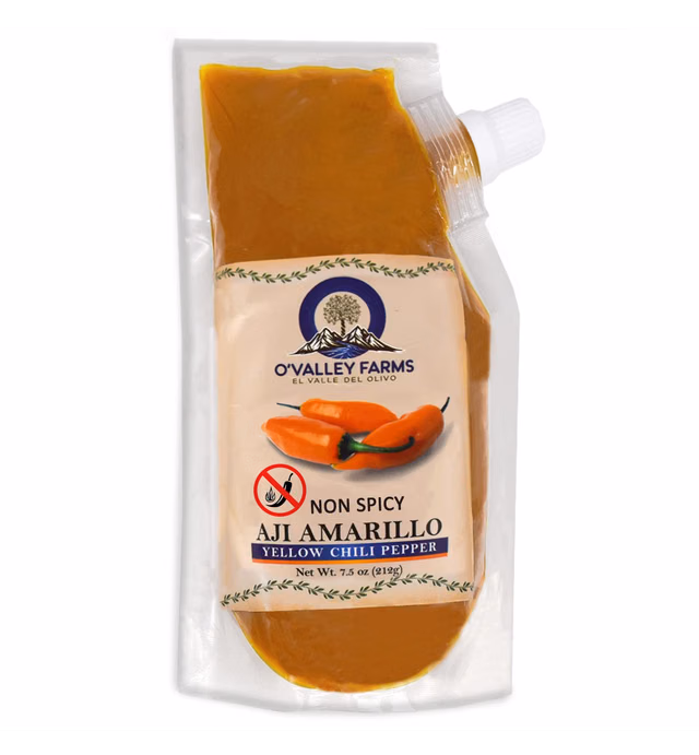 O'Valley Farms - Aji Amarillo No Picante (Mild, Non Spicy), 7.5 oz pouch, Peruvian Yellow Chili Pepper Paste