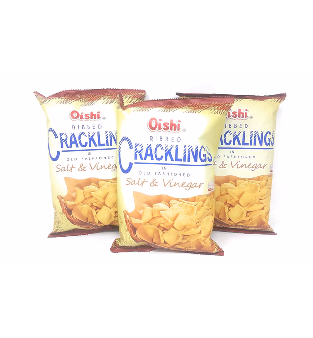 Oishi Ribbed Cracklings in Old Fashioned, Salt & Vinegar Flavoured, 90g, 3 Pack