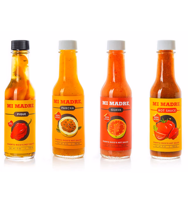 Mi Madre Hot Sauce from Puerto Rico, Four Flavor Variety, Pique, Passion Fruit, Guava, and Tomato, 5 Ounce (Pack of 4)