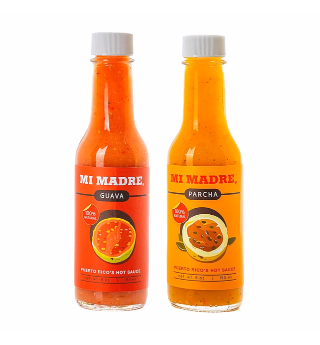 Mi Madre Hot Sauce from Puerto Rico, Two Flavor Variety, Guava and Passion Fruit, 5 Ounce