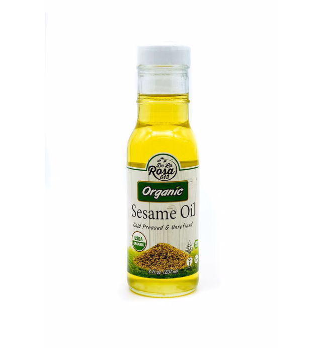 De La Rosa Organic Sesame Oil, Cold Pressed & Unrefined, Vegan, Kosher, Non-GMO & Gluten-Free, Great for Salad Dressing, Marinades & More | 8 Oz (Pack of 1)