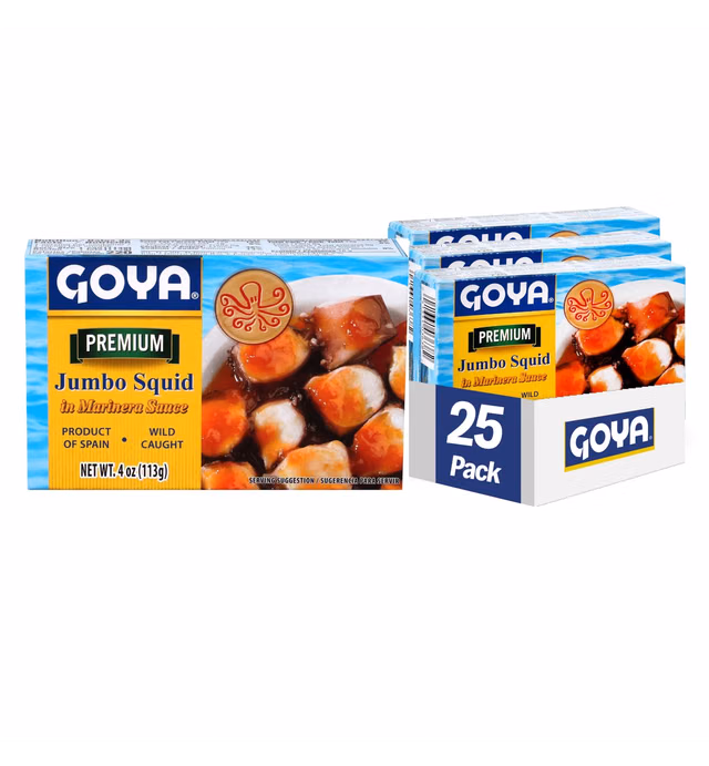 Goya Foods Octopus Style Squid Pieces In Marinara Sauce, 4 Ounce (Pack Of 25)