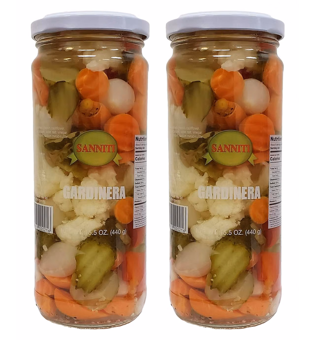 Sanniti Imported Mild Giardiniera in Vinegar and Salt Brine, 15.5 oz (Pack of 2)