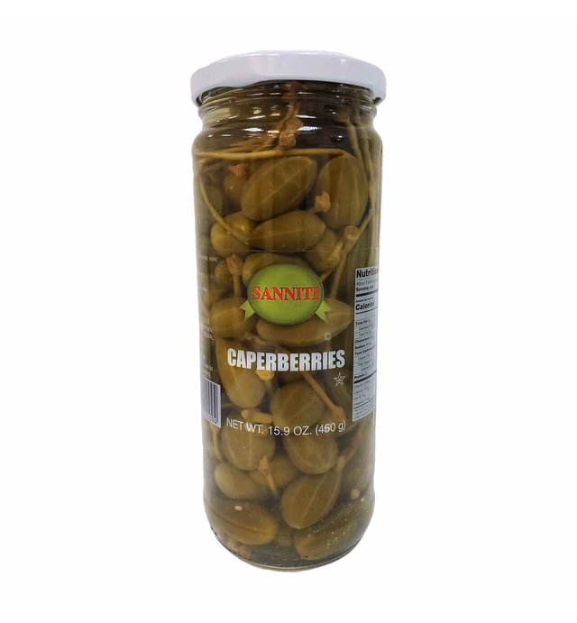 Sanniti Spanish Caperberries (Caper Berries) in Vinegar and Salt Brine - 16 oz