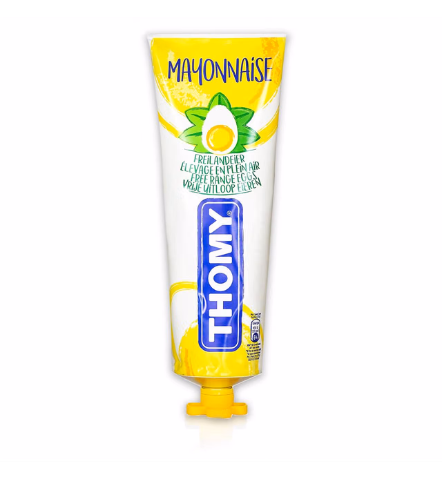 Thomy Mayonnaise Made From Free Range Eggs - Smooth, Creamy Light Mayo Made in Switzerland - Condiment for Dips and Spreads, Egg Salad, Sandwiches - 9 Ounce Squeezable Tube