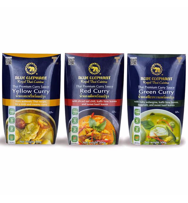 Red, Yellow, Green Curry Sauce - Blue Elephant Royal Thai Cuisine, Premium Thai Curry Sauce - Authentic Ingredients for Quick and Easy Meals at Home - 10.6oz (Assorted, 3-Pack)