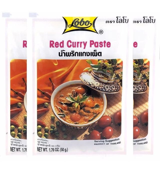 Lobo Thai Red Curry Paste - No MSG, No Preservatives, No Artificial Colors (Pack of 3)