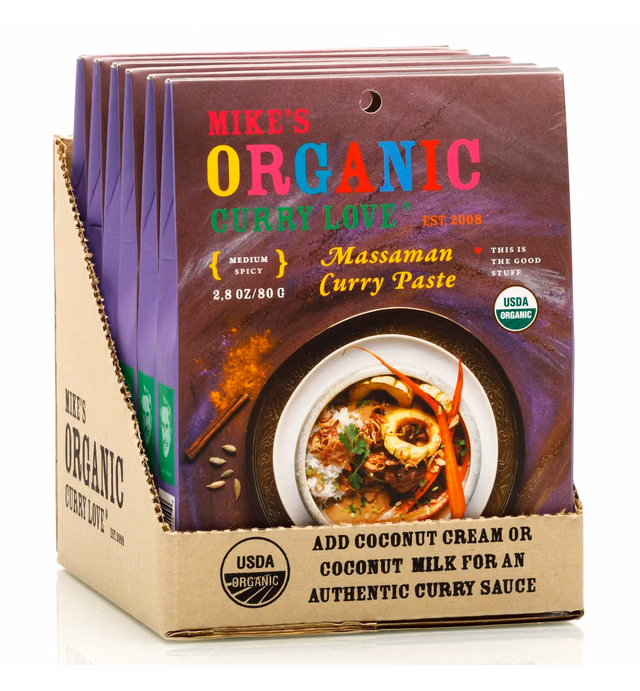 Mild and Delicious Massaman Curry Paste - Organic, Vegan, Dairy-Free, and Sugar-Free - Made in Thailand | 6 x 2.8 oz Pouches