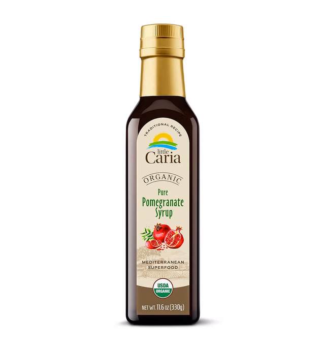 Little Caria Organic Pomegranate Molasses - USDA Organic, Mediterranean Superfood, No Added Sugar, No Additives, 11.6 oz