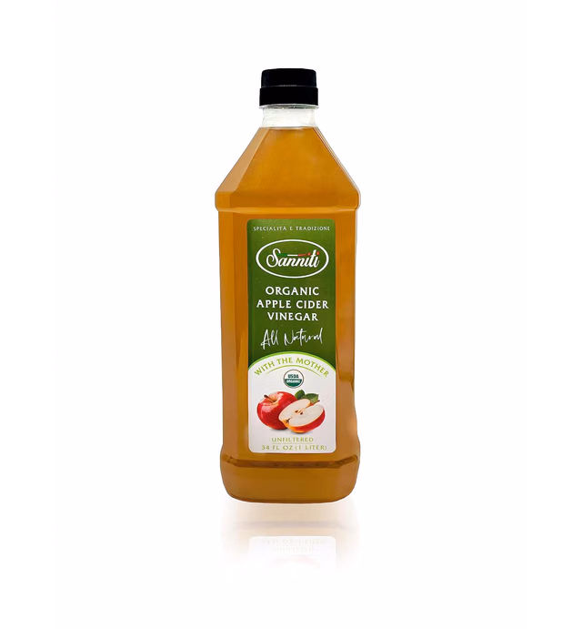 Sanniti Organic Apple Cider Vinegar Unfiltered All Natural with the Mother, 34 Fl Oz (1 Liter)
