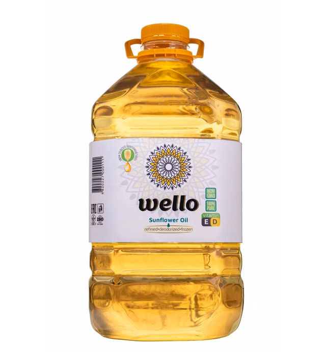 Sunflower Oil "Wello"- Healthy Cooking Oil for Frying, Baking, Dressing. Filtered with Silver. Non-GMO. 1.32 Gal