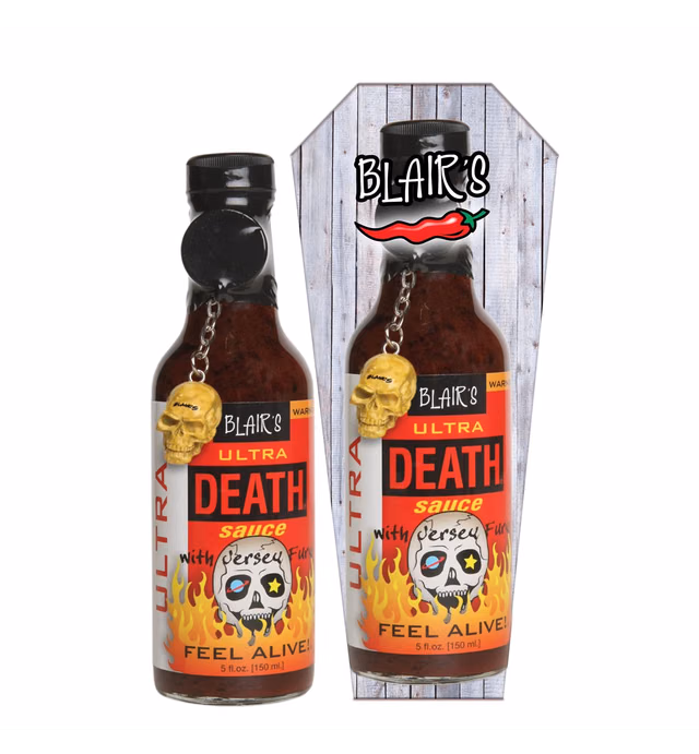 Blair's Ultra Death Sauce 5 Oz - Habanero, Jolokia, Scorpion Peppers - 900x Hotter Than a Jalapeno! - Comes with Skull Key Chain
