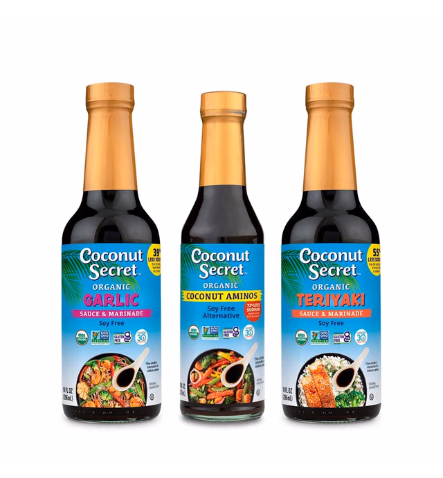 Coconut Secret Coconut Aminos Variety Pack - Coconut Aminos Original, Garlic Sauce & Teriyaki Sauce