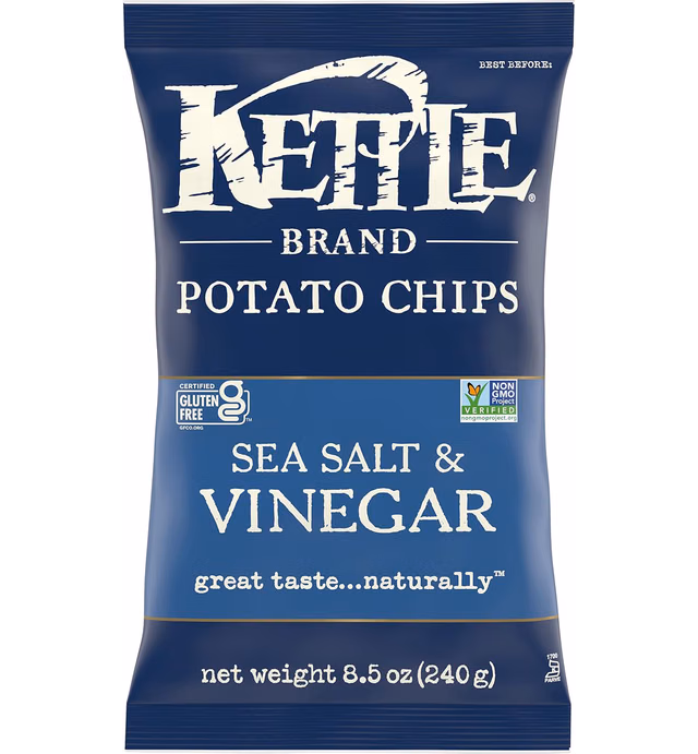 Kettle Brand Potato Chips, Sea Salt and Vinegar, 8.5 Ounce Bag