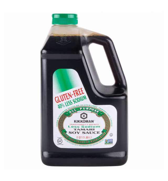 Kikkoman Less Sodium Gluten-Free Tamari Soy Sauce 0.5 Gallon - 6/Case